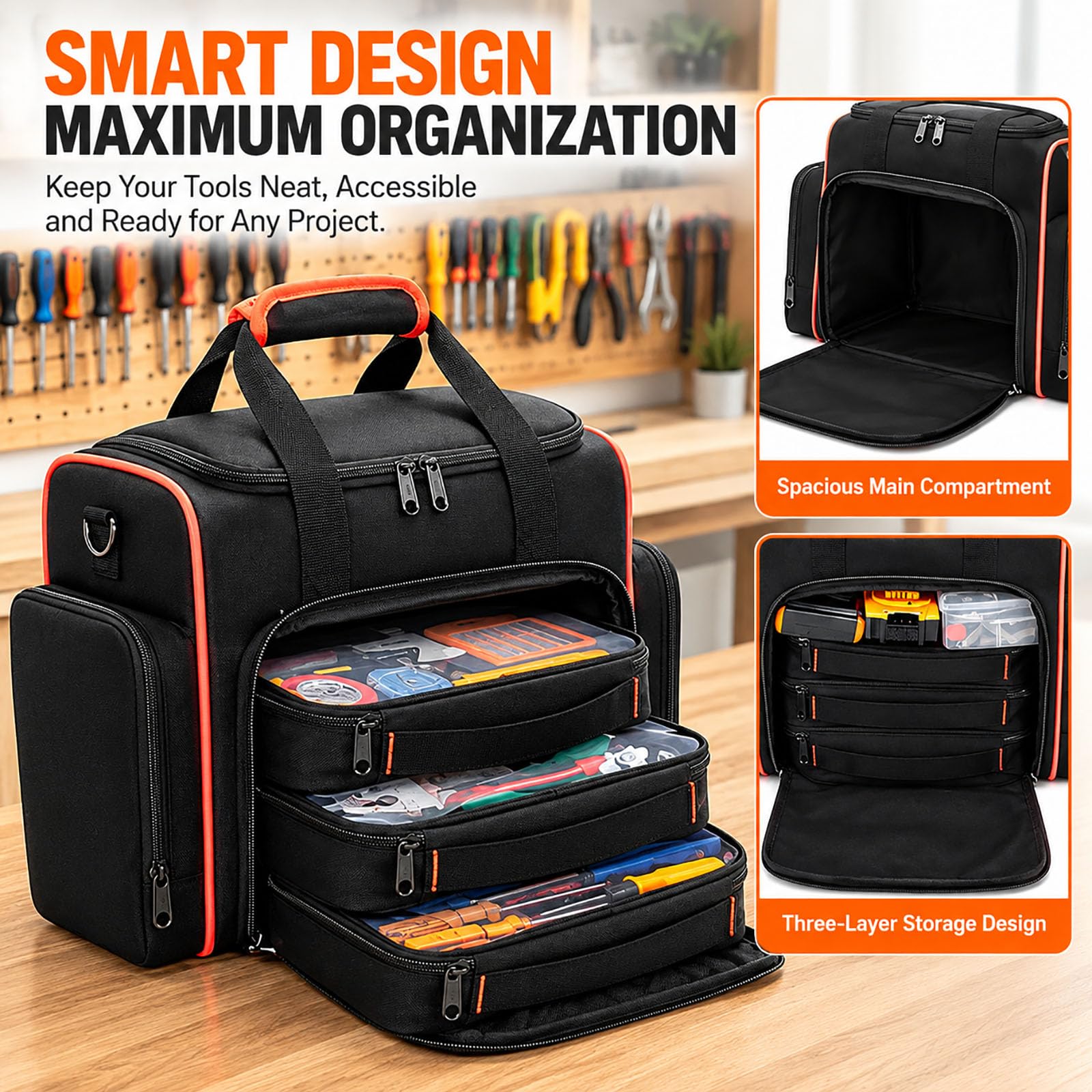 Borsa Attrezzi 16, 3 Custodie Estraibili Elettricista Organizer