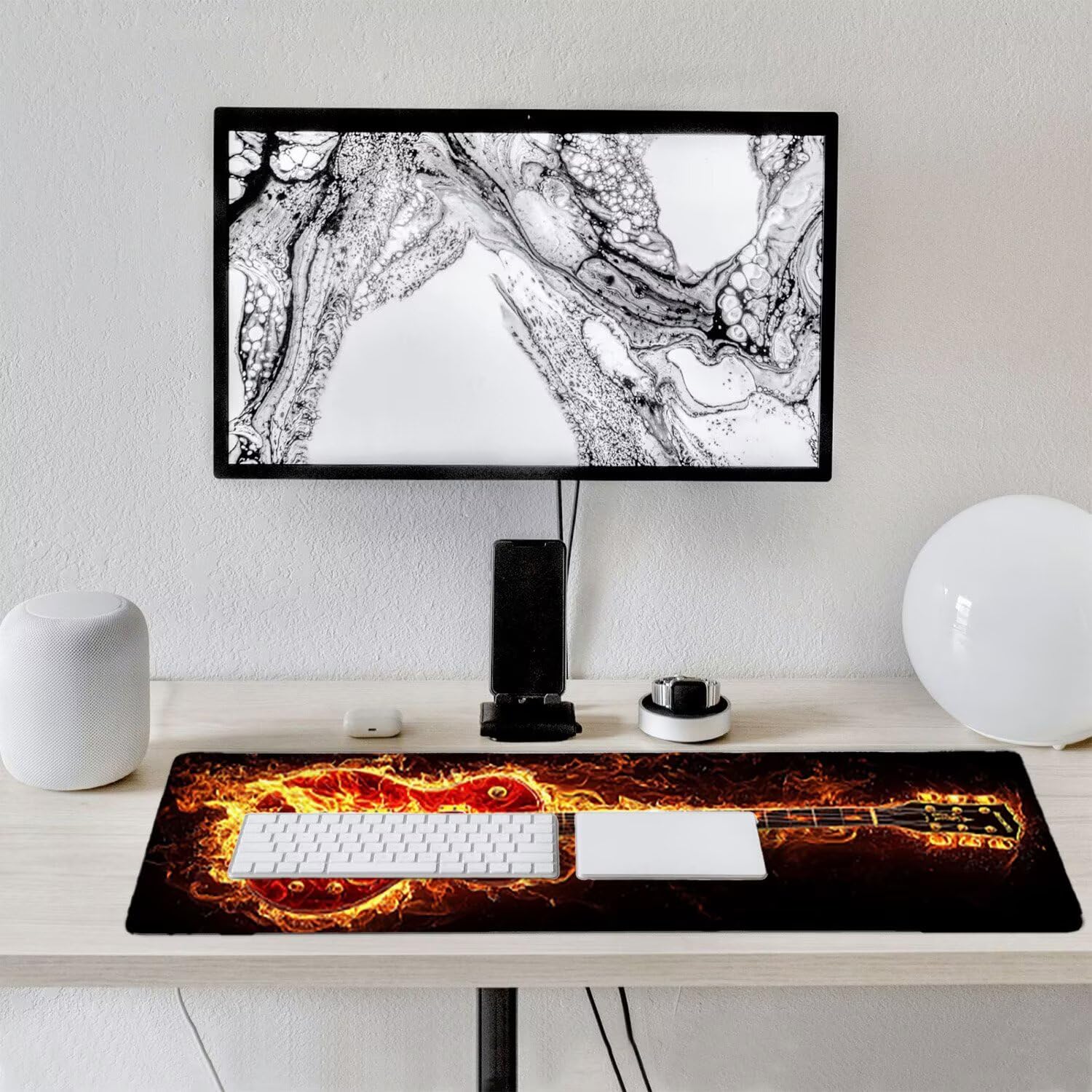 Podkładka pod mysz do gier XXL duża mysz 1200 x 500 mm, duża podkładka pod biurko z antypoślizgową gumową podstawą dla graczy, poprawia precyzję i szybkość (gitara płomieniowa) o-421