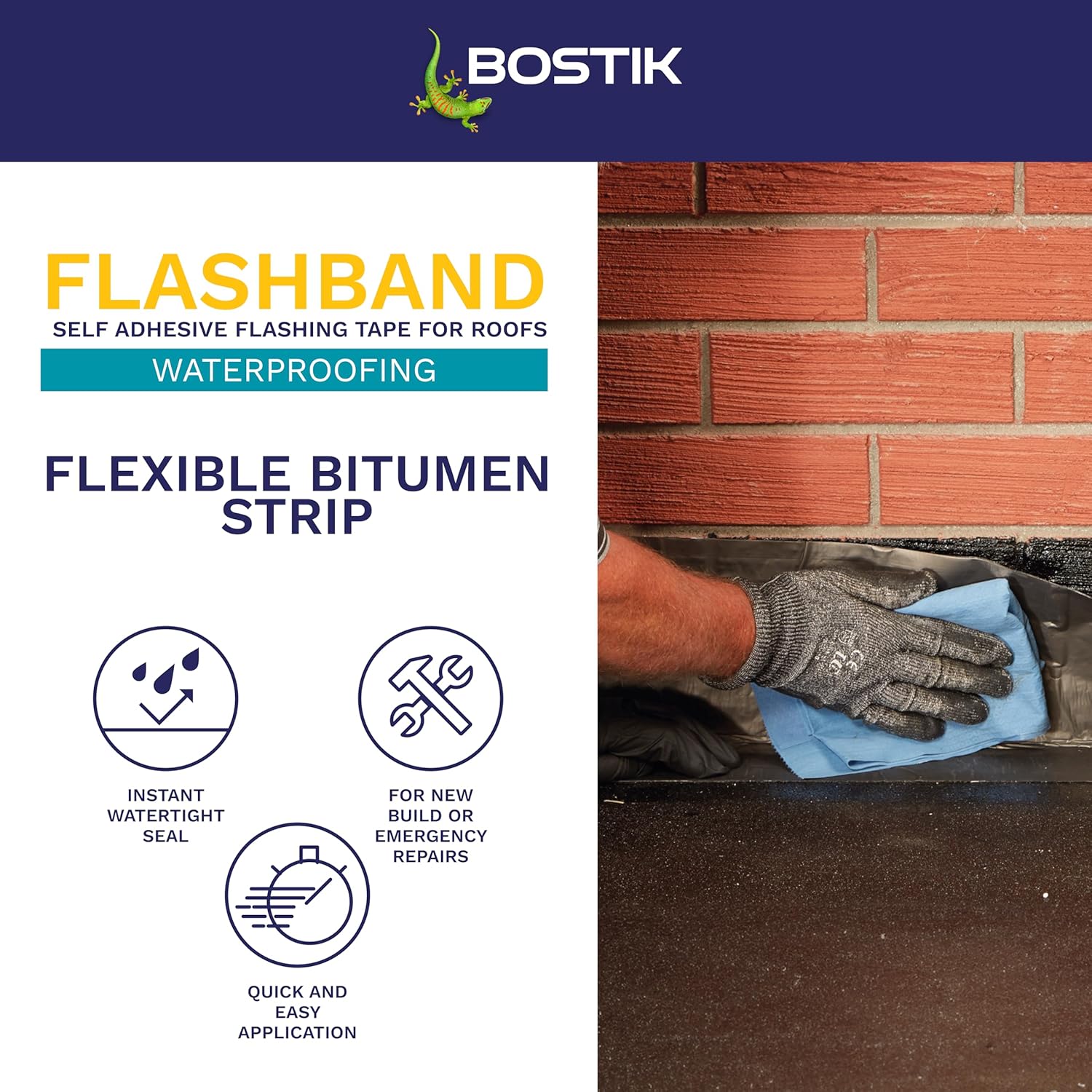 Bostik Flashband Self Adhesive Flashing Tape for Roofs Grey - 100mm x 3.75m - Provides an Instant Watertight Seal - Complete With Primer