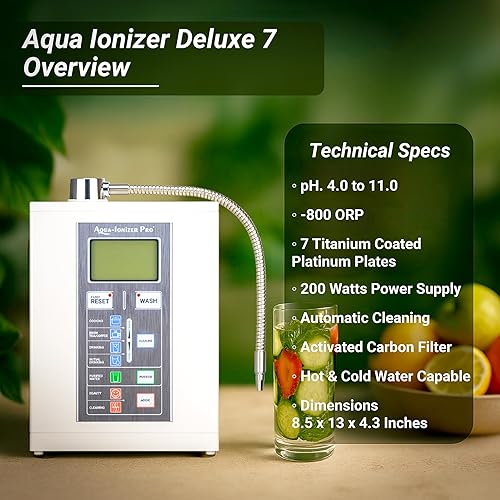 Miniatura 8 de Aqua Ionizer Deluxe 7.0 | Ionizador de agua | Sistema de filtración de agua alcalina | Produce pH 4.5-11.0 | ORP de hasta -800 mV | 4000 litros por
