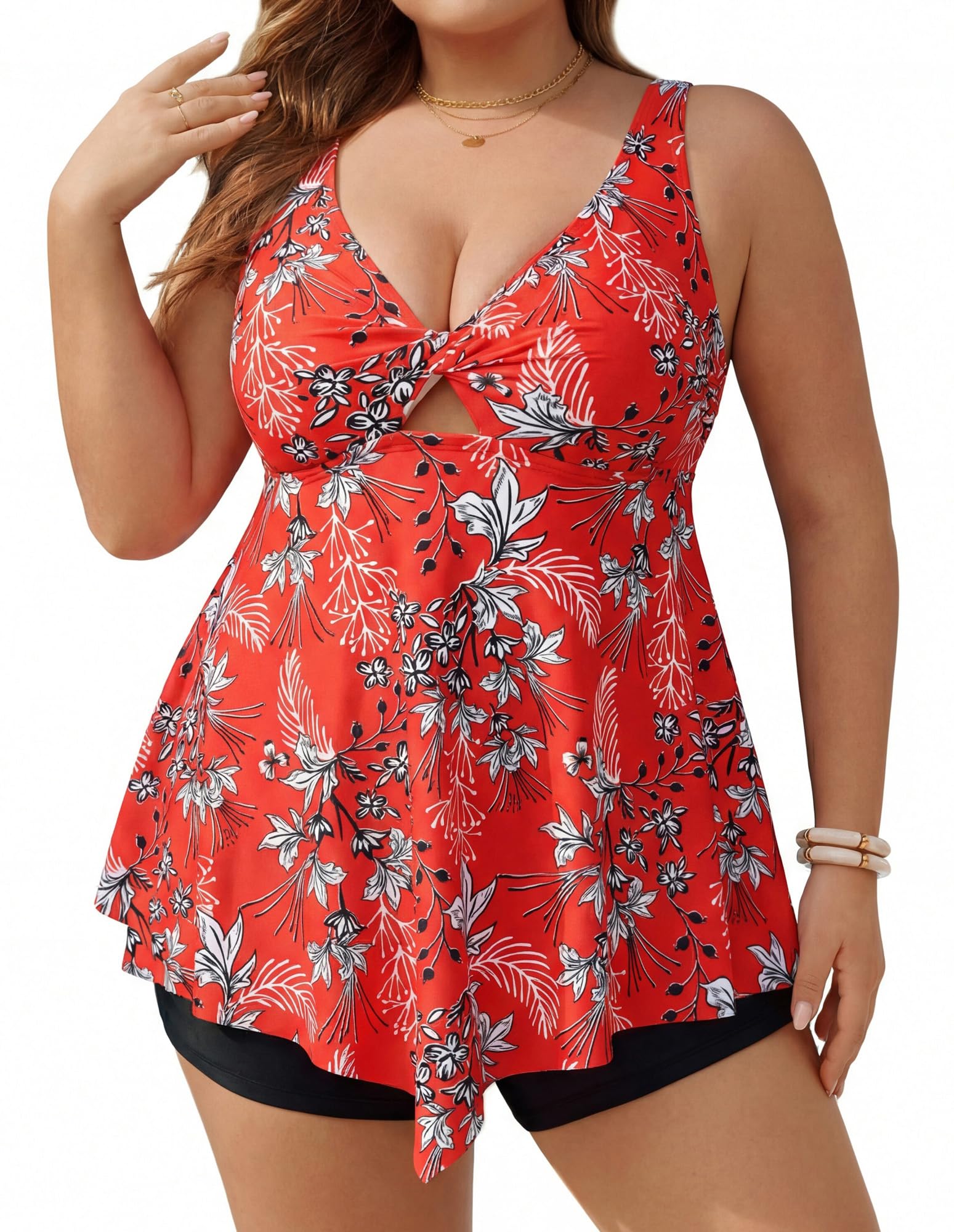 Hanna Nikole Badeanzug für Damen Sexy, Große Größen Zweiteilig Bauchweg Tankini,Cut Out Tankini-Tops Mit Badeshorts, Push Up Bademode Verstellbare Badebekleidung,Crossover Schwimmanzug Strandmode