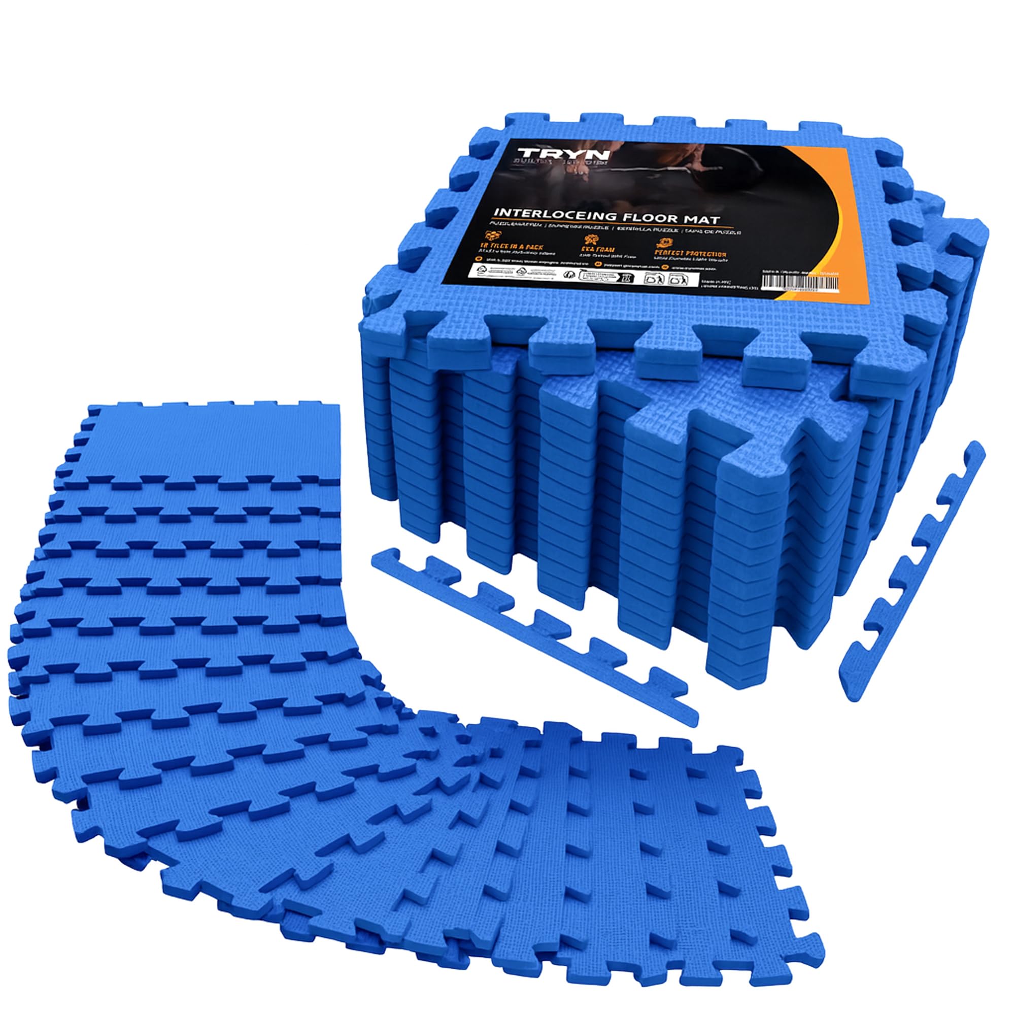 18Pc Interlocking Soft Foam Floor Mat - Exercise EVA Puzzle Tiles, Protective Gym Flooring, Ground Surface Protection, Workout Underlay Matting Sports Pool Home Fitness Garage Gymnastic (Blue)