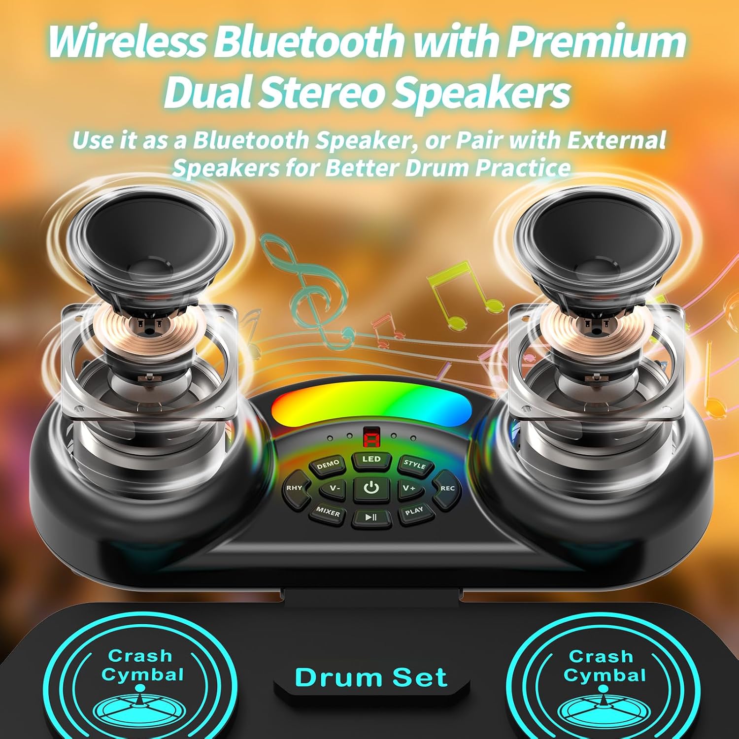 Electric Drum Set for Kids, Extra-Thick 9 Electronic Drum Practice Pad Roll-up with Headphone Jack, Built-in Rechargeable Battery and Double Speakers, Great Christmas & Birthday Gift