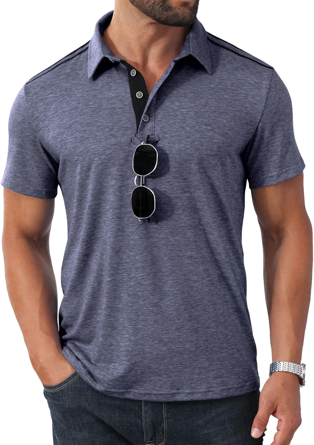 Angbater Men's Button Polo Shirts Short Sleeve Casual Summer T-Shirt Slim Fit Contrast Color Golf Shirt