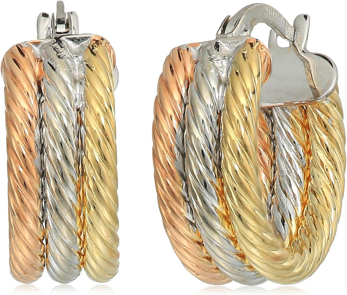 14k Tri-Color Italian 3 Row Hoop Earrings