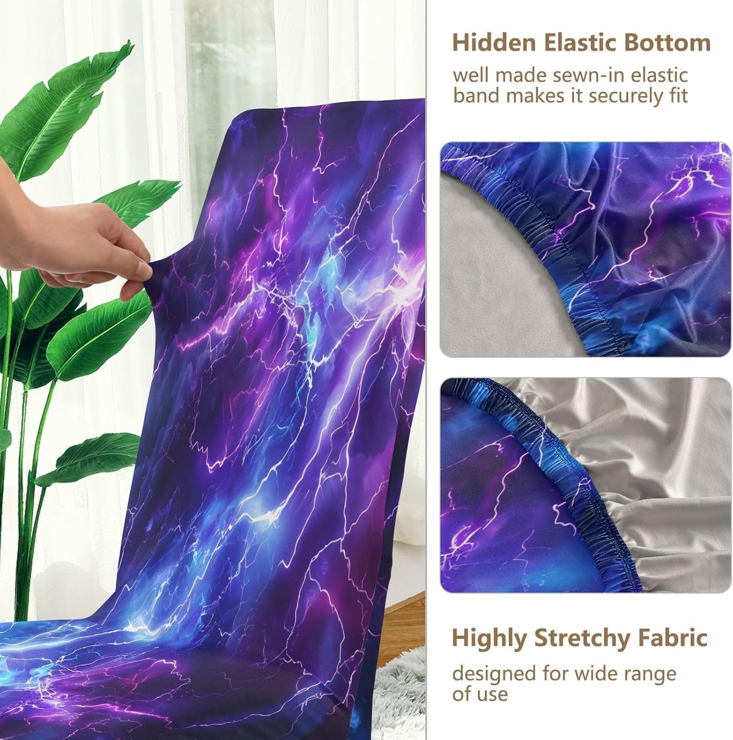 ALAZA Chair Covers for Dining Room, Blue Purple Lightning Electricity Cross Lightning Stretch Chair Cover Sets Chair Protector Removable Washable for Ktichen Restaurant Hotel