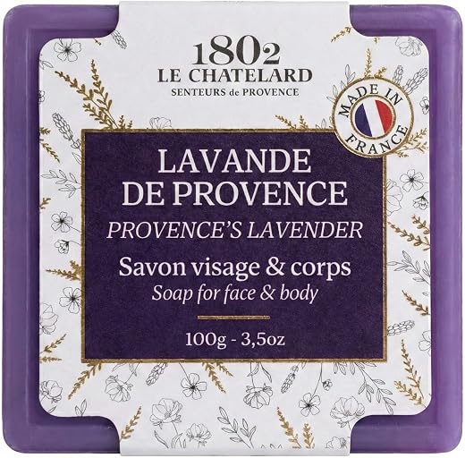 LeChatelard 1802 French Natural Provences Lavender Fragrance Soap Bar for Face & Body 100g – Handmade Marseille Bath Soap ...