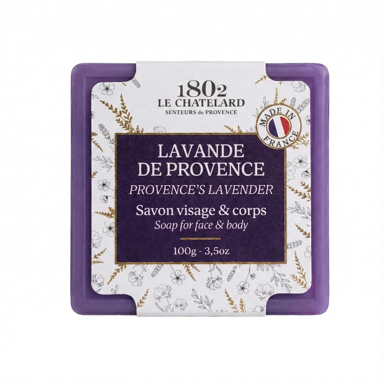 LeChatelard 1802 French Natural Provences Lavender Fragrance Soap Bar for Face & Body 100g – Handmade Marseille Bath Soap ...