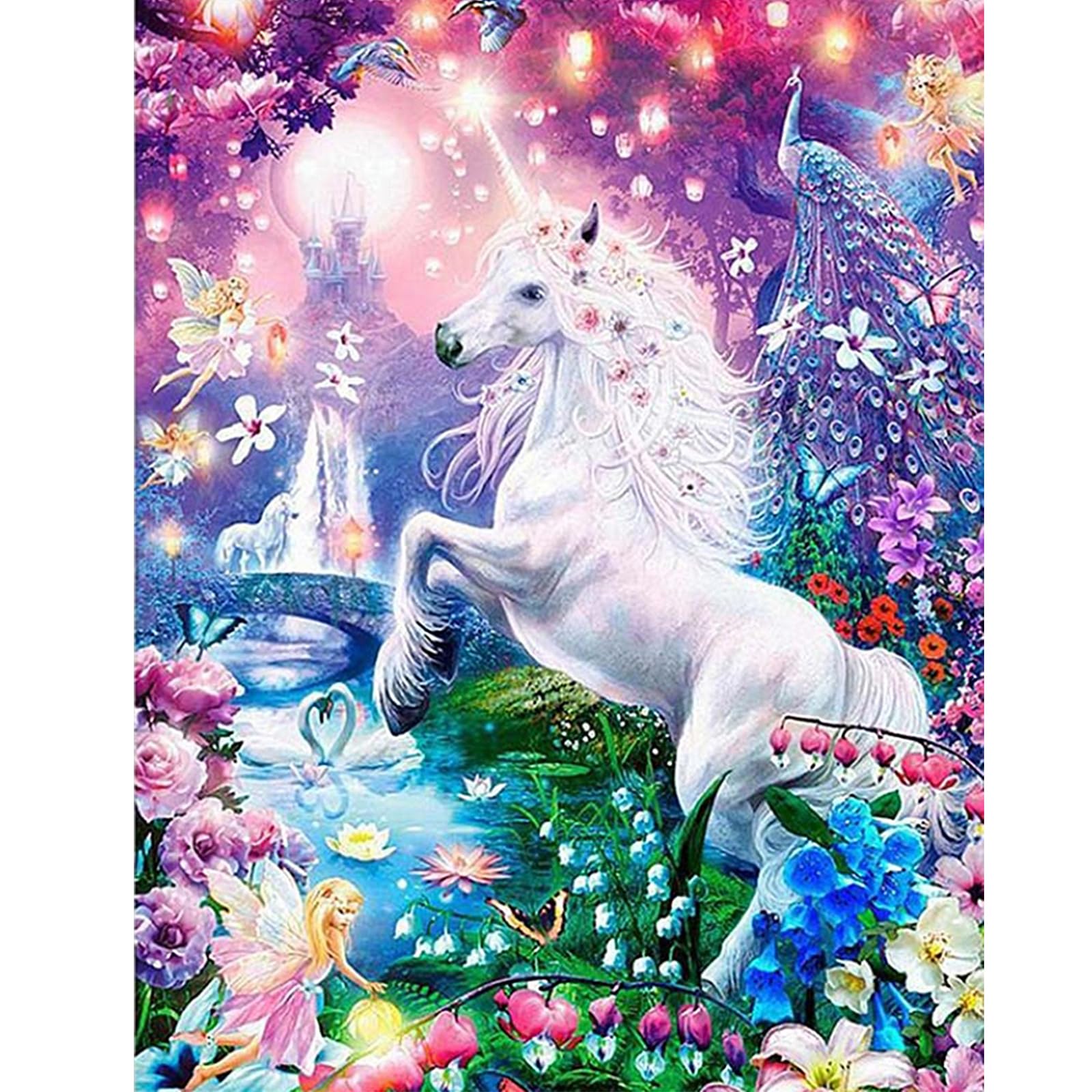 SHEGZHUC Diamond Painting Unicorni 40x50 cm Diamond Painting 5D Unicorno Pavone Puzzle 5D Diamond Kit Pavoni Diamond Painting Fate e Unicorni 5D Diamond Painting Fata Farfalla Rosa Diamonds Animali