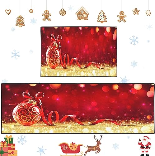 Miniatura 8 de ArtSocket Juego de 2 alfombras y tapetes de cocina de otoño, antideslizantes, lavables, diseño de hojas de arce otoñales, tapetes de cocina naranjas