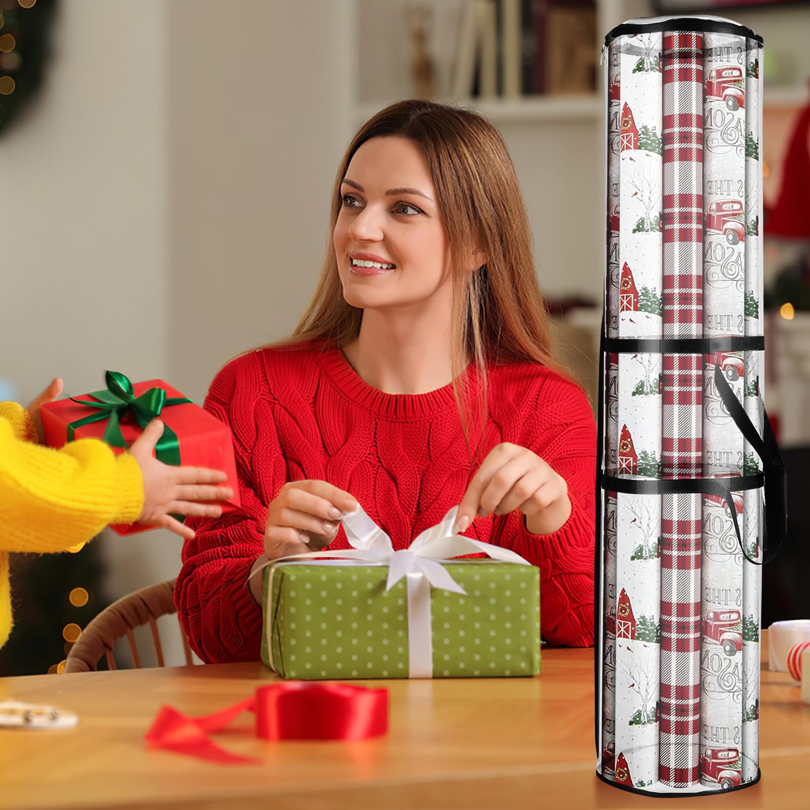 EPIGEIST 2 Stück Transparente Aufbewahrungstasche für Geschenkpapierrollen Wasserfester Geschenkpapier Organizer mit Reißverschluss Schwarzer Pvc Beutel für Verpackungsmaterialien
