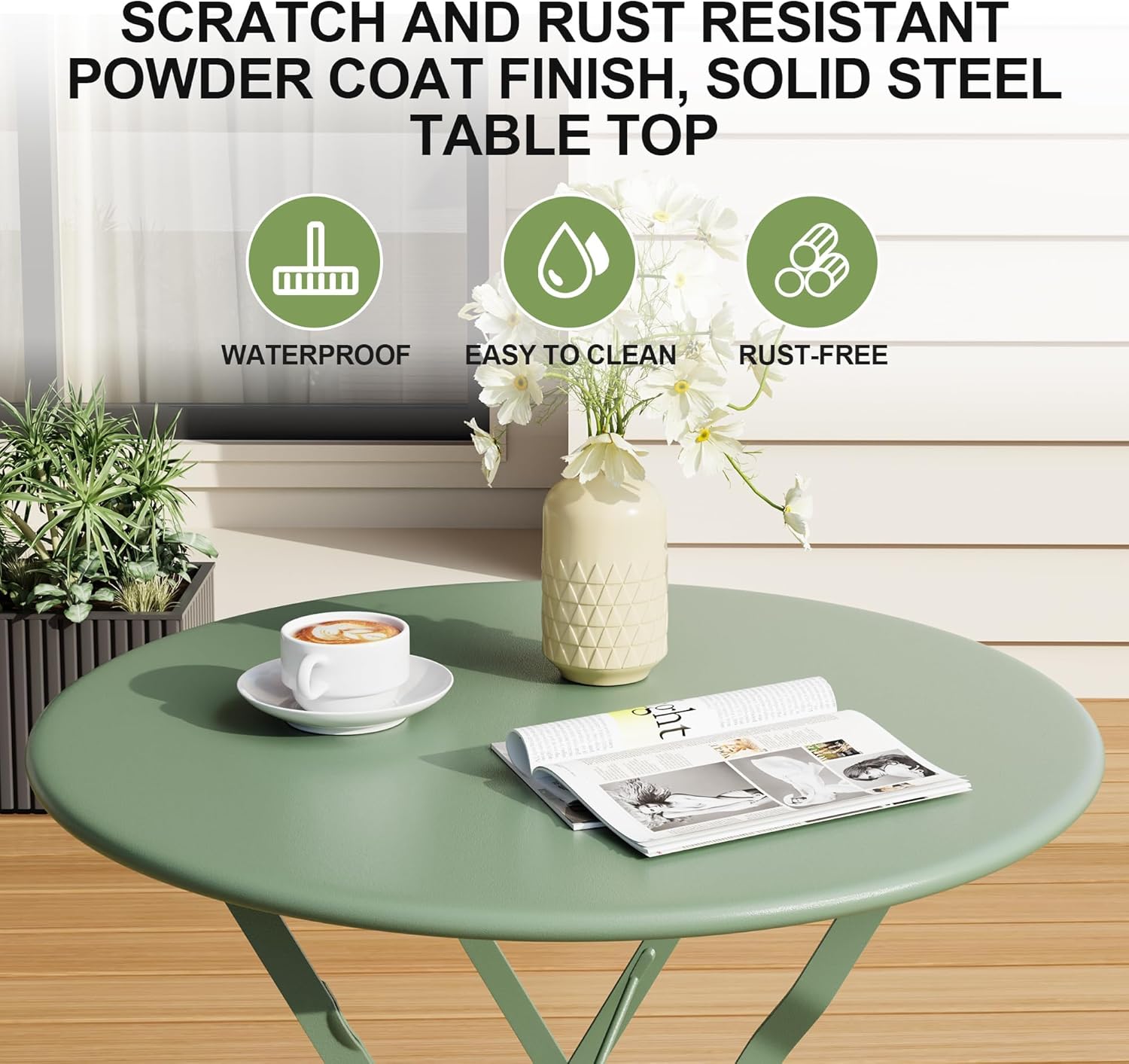 GAOMON 3-Piece Bistro Set – Metal Frame Green