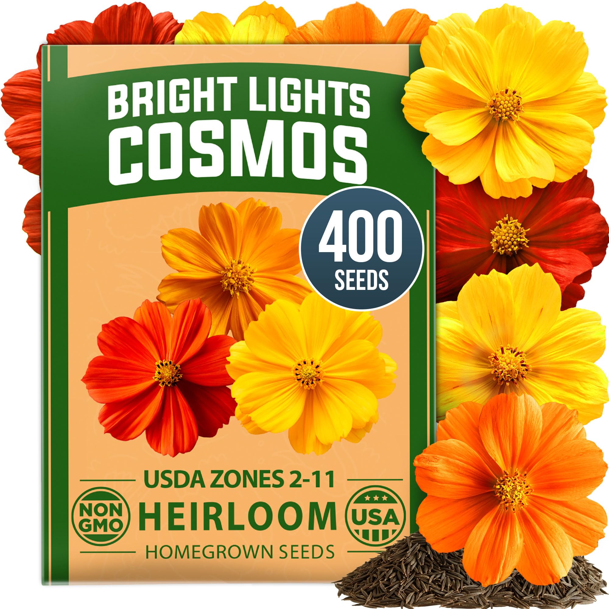 HOME GROWN Cosmos Bright Lights Mix 400 Flower Seeds Cosmos sulphureus