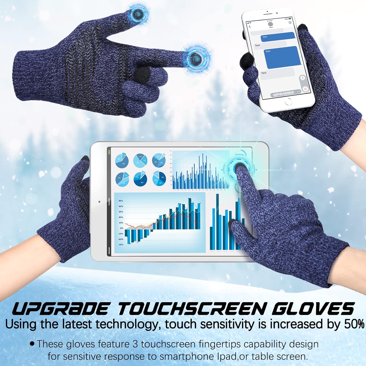 Newcotte 4 Pair Winter Gloves for Men Women Touch Screen Cold Weather Warm Thermal Knit Glove for Running Driving Hiking - Image 2