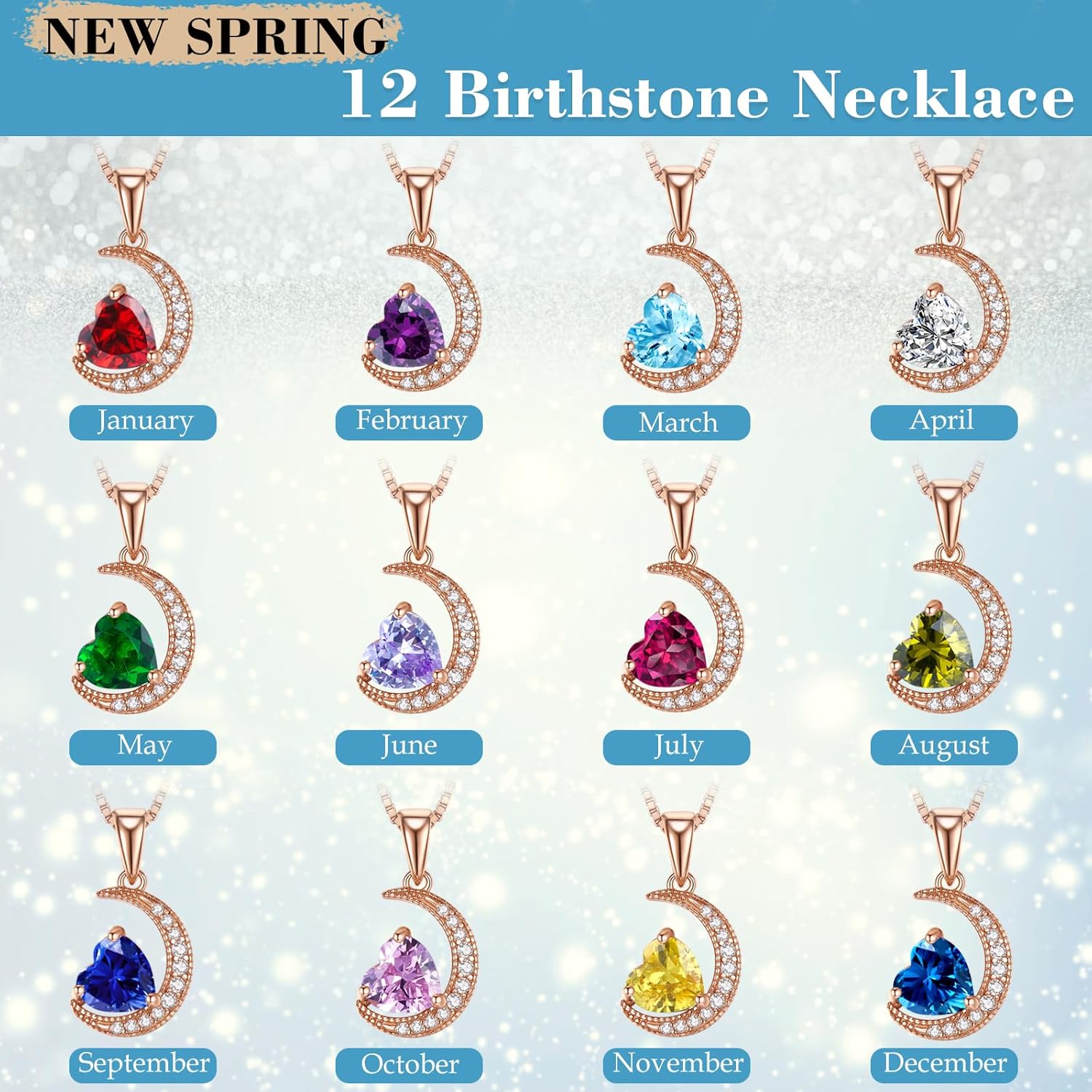 new spring White Gold Moon Pendant Sterling Silver Heart Shaped Moon Pendant Necklace for Women Jewelry Gifts for Mother's Day,Birthday and Anniversary Festivals