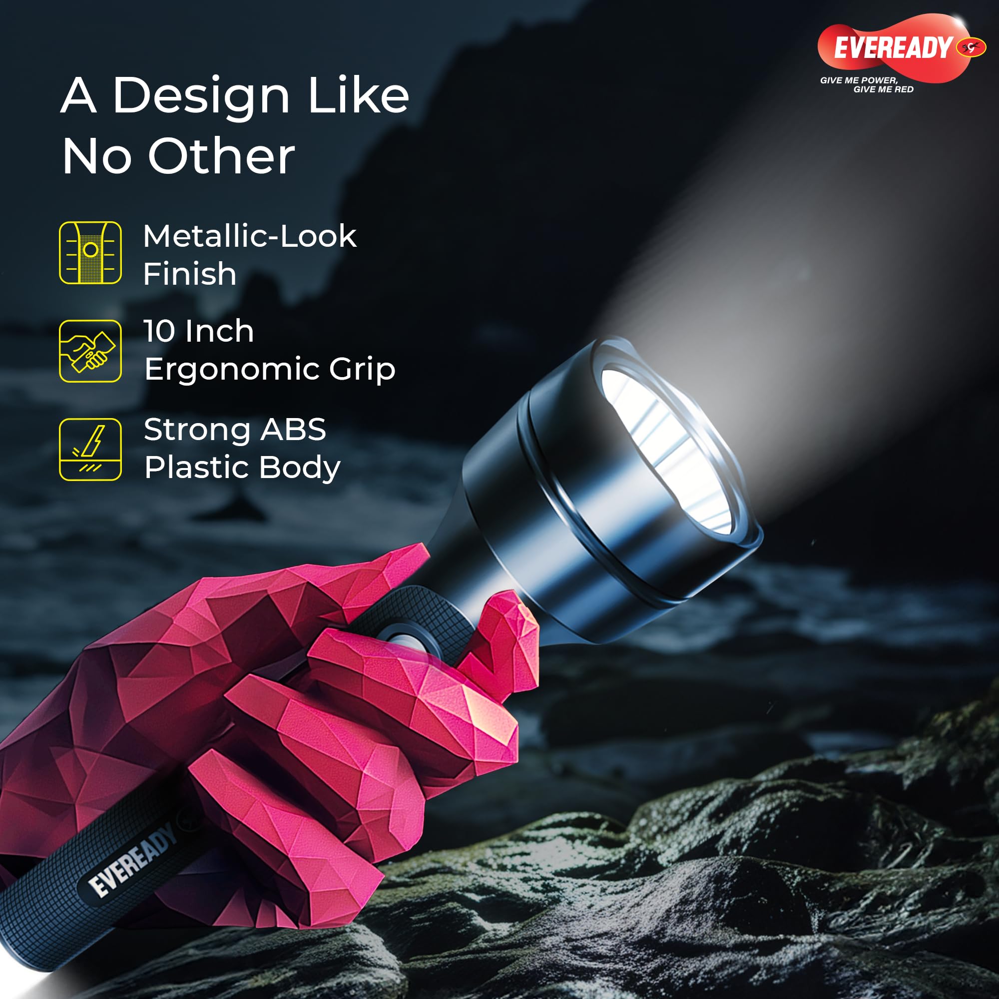Eveready Navlite DL140, Rechargeable 2W Led Torch + 1W Emergency Tail Light, Metallic Finish, Type B/Micro USB Charging, Overcharge Protection, Powered By BIS Certified Li-Ion Battery 4