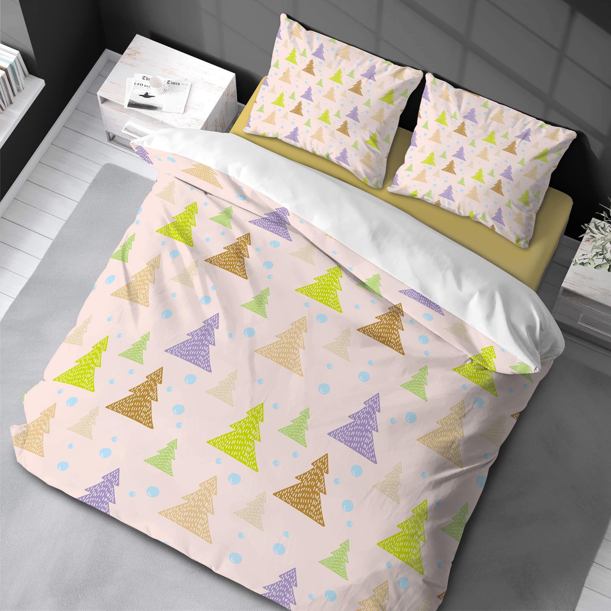 Housse de couette King arbres colorés pour lit enfant et ado avec deux taies