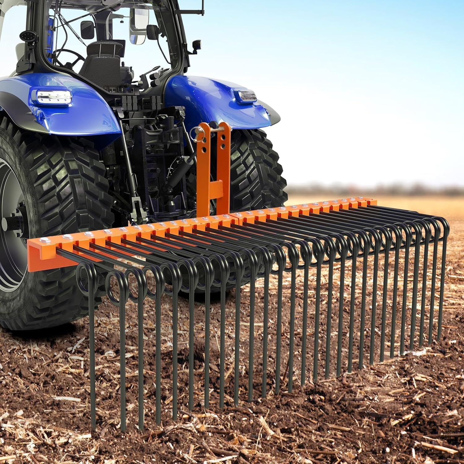 72" Pine Straw Rake Heavy Duty Steel Spring Landscape Rake for Tractors,Suitable for Cat1 Cat2 Tactors, Orange