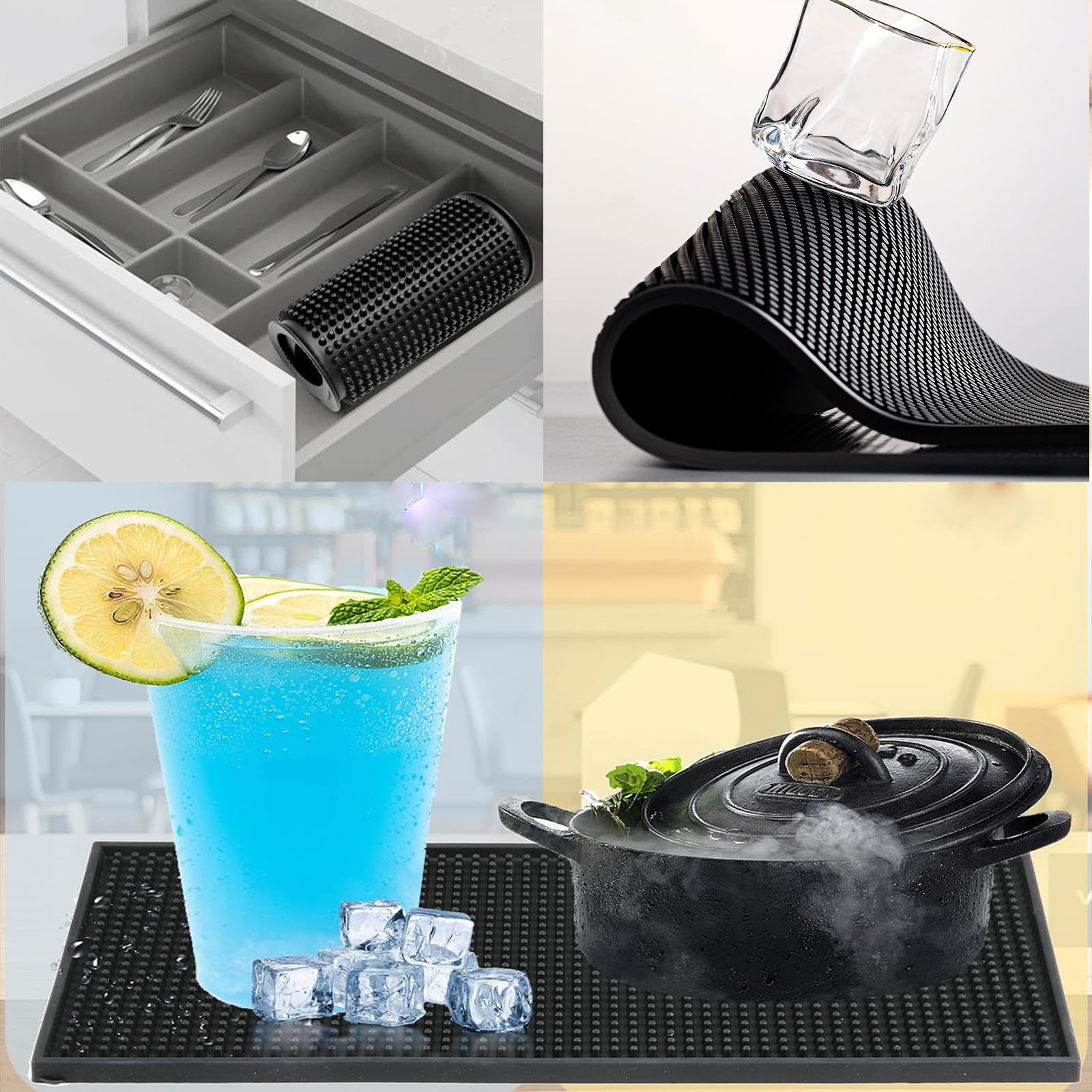 Tappetino Caffettiera, Tappetino Da Bar In Gomma, Tappeto Scolapiatti Cucina, in PVC, Antiscivolo, Isolare, per Club, Cucine e Ristoranti, Contatori, Nero, 30 x 20 x 1cm