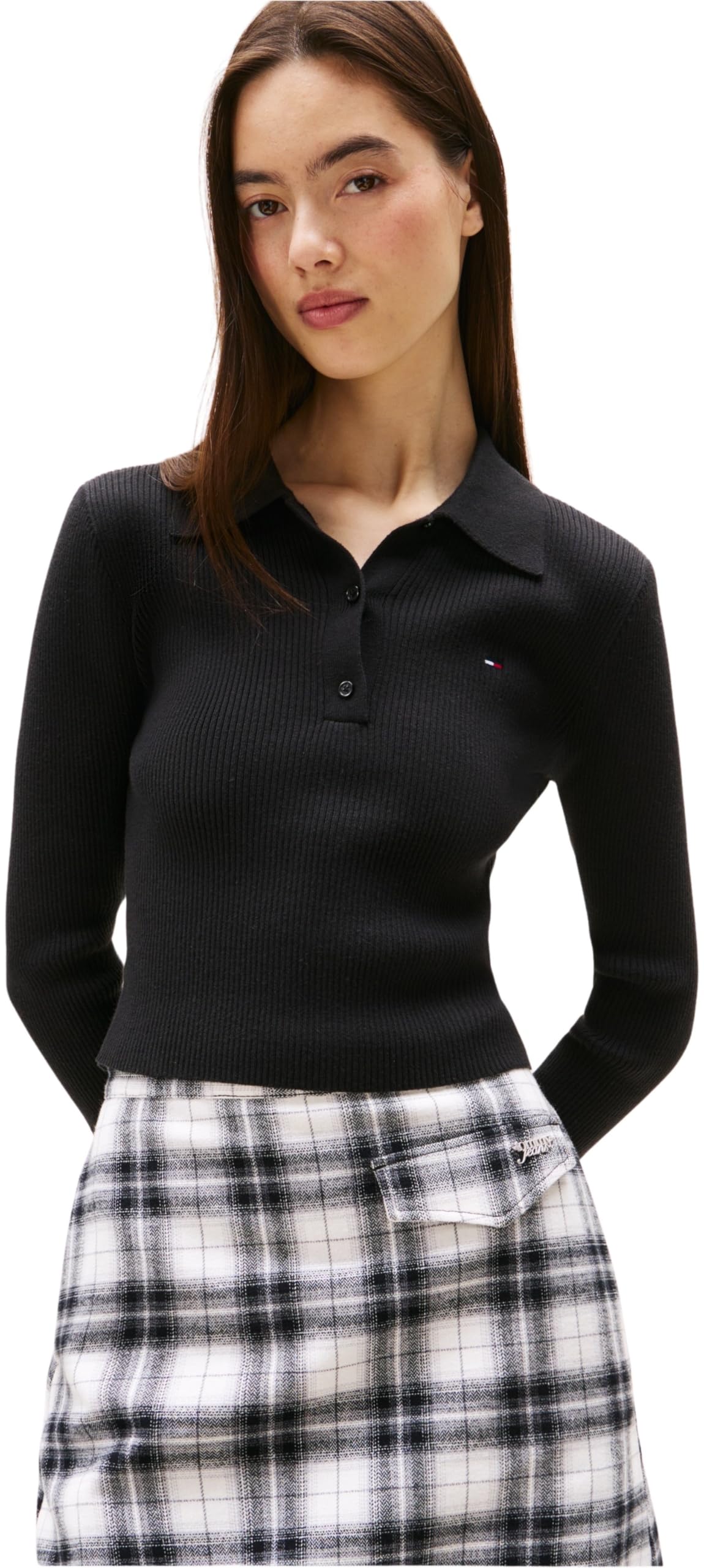 Tommy Jeans Damen Tjw Essential Polo Ls Sweater Dw0dw21829 Pullover (1er Pack)