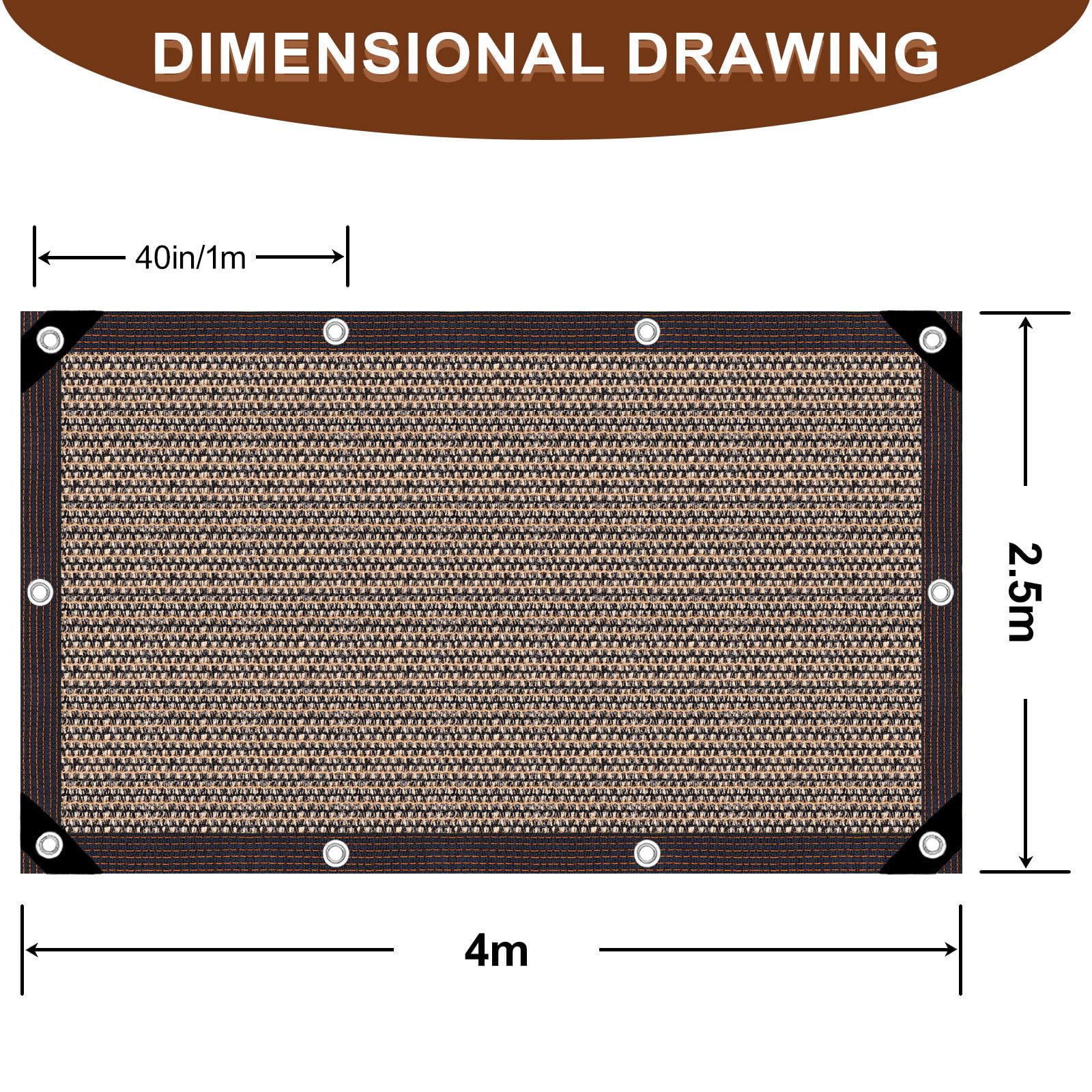Telo Ombreggiante Esterno Rete Ombreggiante,Telo Esterno Con Occhielli Resistente Raggi 80% UV Vela Ombreggiante, per Giardino/Pergola/Serra/Balcone/Cortile (Marrone, 2.5×4m)