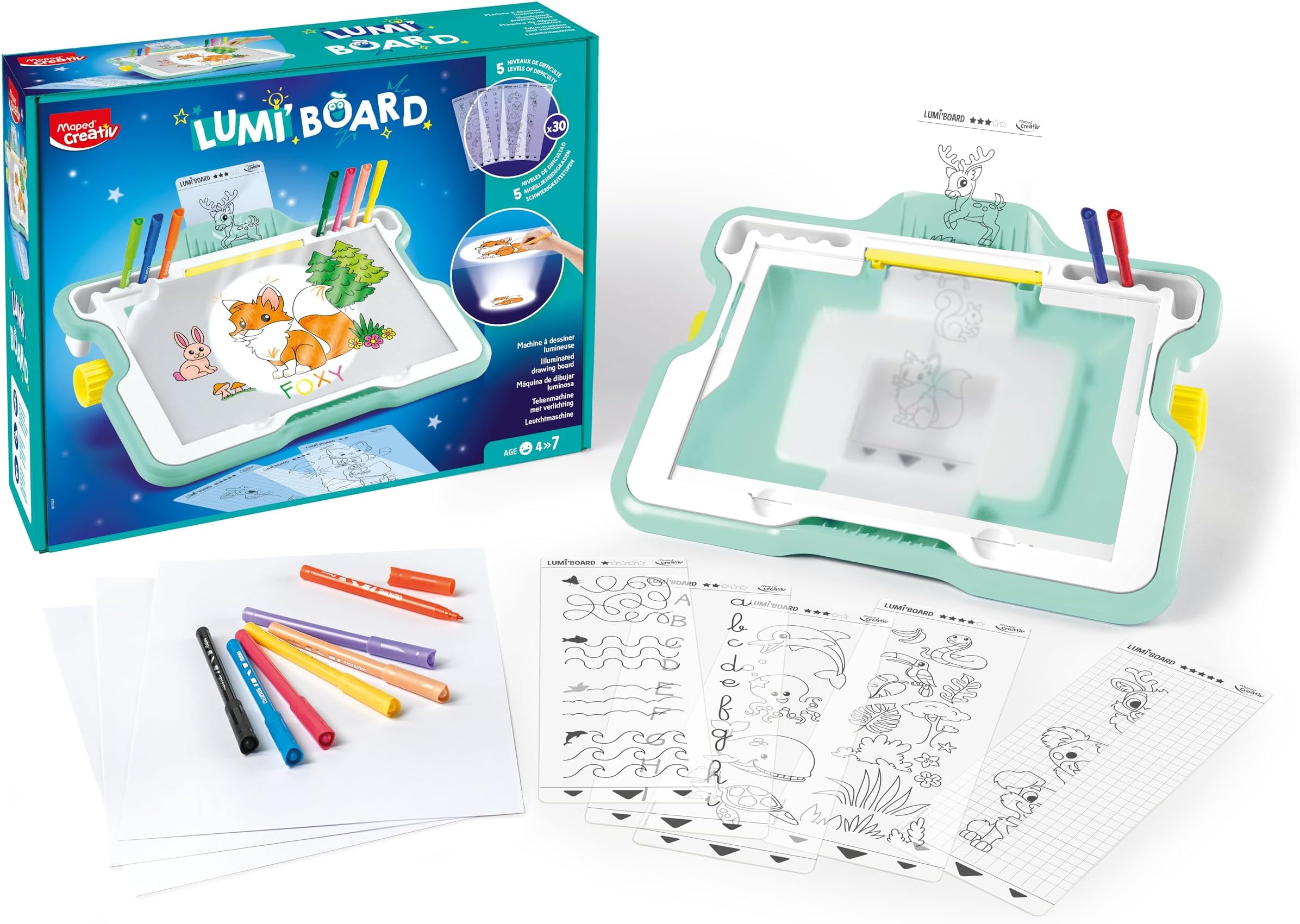 Creativ Lumi Board - Light Machine to Learn to Draw - 63 piece Set Creative Toy โ Illuminating Artist Board for Children 4+