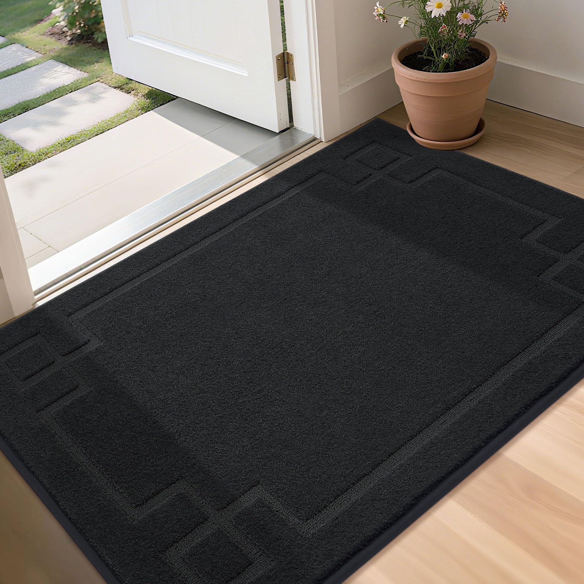 BEQHAUSE Door Mat 36" x 60", Non-Slip Door Mats Indoor Entryway Rugs Washable Low-Profile Absorbent and Stain Resist Floor Mats, Dog Door Mat for Front Back Door, Muddy Wet Shoes & Paws, Black
