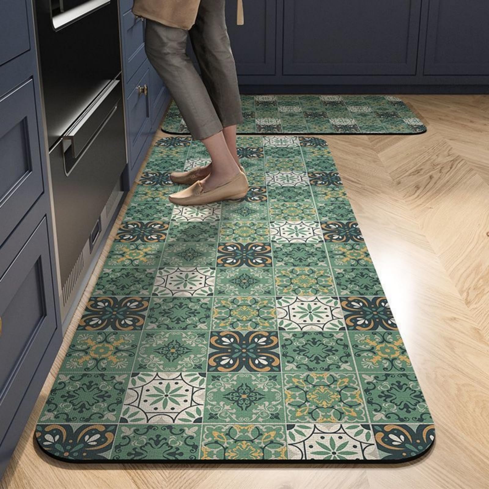 Tapis de cuisine 50x160 cm vert rétro et antidérapant