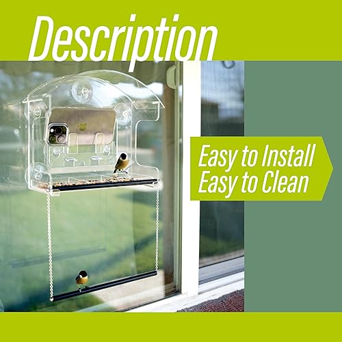 Miniatura 4 de Comedero para pájaros de ventana para exteriores con ventosas fuertes, soporte para teléfono y control remoto, toma fotos y videos de pájaros