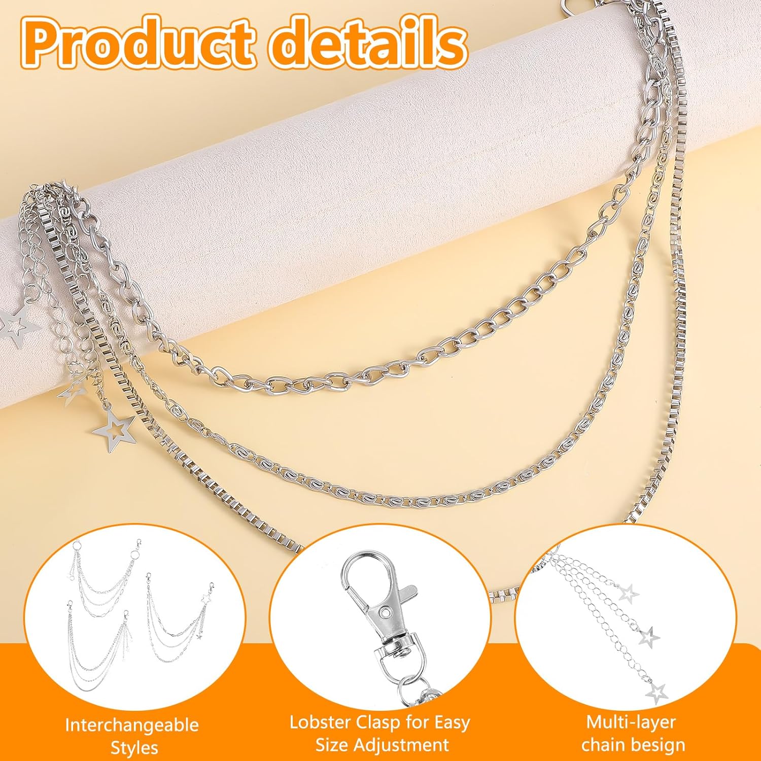 3 Pcs Punk Pants Chain Jean Chain Belt Pocket Chain Goth Punk Chain Belt Layered Jeans Chains Vintage Rock Hip Hop Wallet Chain for Women Men Christmas Clothing Accessories - Image 3