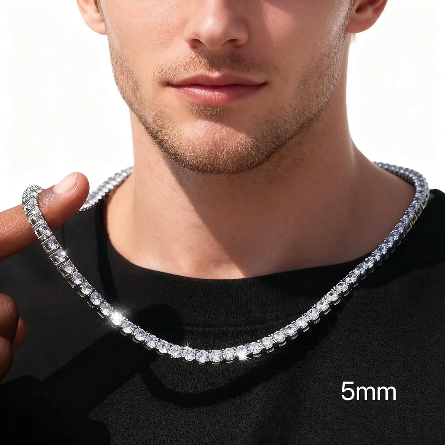 Tennis Necklace for Women and Men 4/ 5mm 1 Row Prong-Setting Stainless Steel Tennis Chain 5A+ Cubic Zirconia Iced Out Chain Never Fade Diamond Necklace or Bracelet -with Gift Box - Image 3