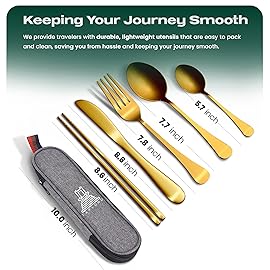 Taplord Portable Travel Silverware Set With Case, Includes 5 Pcs of Travel Utensils With Case, Stainless Steel Flatware Set For Camping, Easy to Travel, Lightweight (Gold)