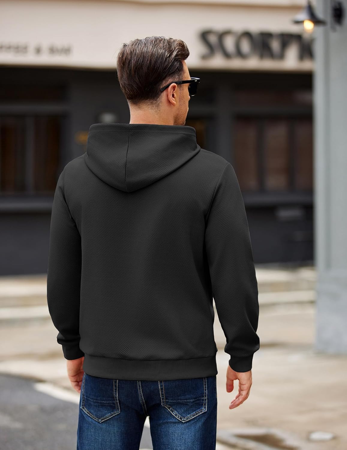 COOFANDY Men's Long Sleeve Hooded Sweatshirt Casual Lightweight Hoodies Pullover Textured Drawstring Hoodie with Kanga Pocket - Image 5