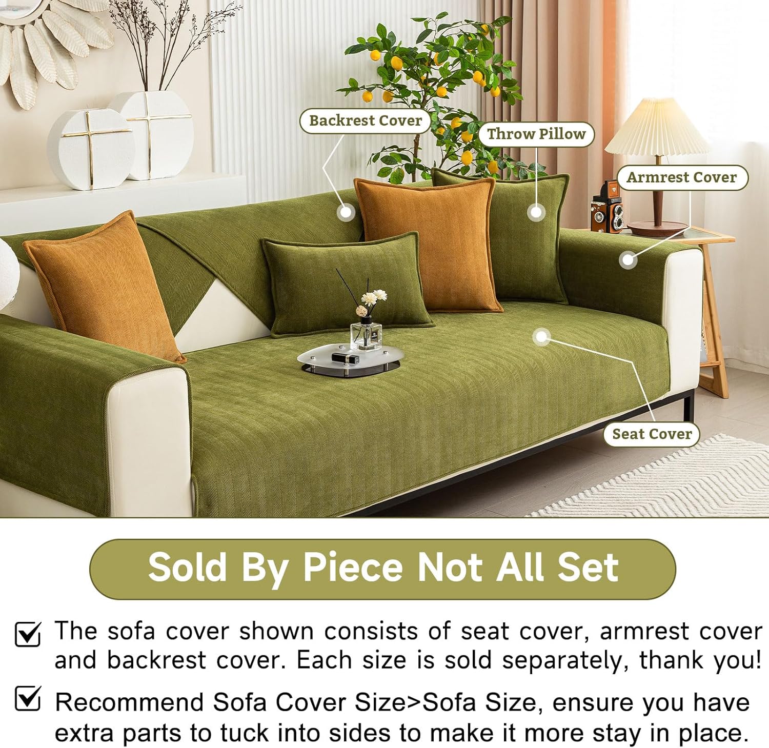 OTOB Chenille Couch Cover for Dogs Washable Non-Slip Sofa Protectors, Pet & Kid-Friendly Dog Couch Seat Covers, Furniture Protector Fits All Sofas Styles, All Seasons(Matcha Green, 28"*59")