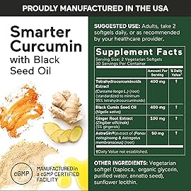 SMARTERNUTRITION Curcumin Softgels - Vegan High Absorption 400 mg Curcumin Supplement Standardized to 95% Tetrahydrocurcuminoids + Black Seed Oil & Ginger for Joint & Immune Health - 360 Ct