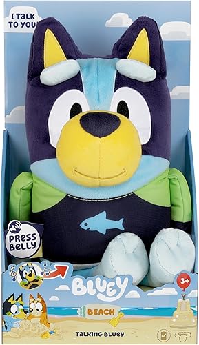 Bluey Efectos de Sonido de Playa - Peluche Hablador de 13 Pulgadas, Juguetes Blandos Musicales, Juguetes Habladores con 9 Frases Diferentes,