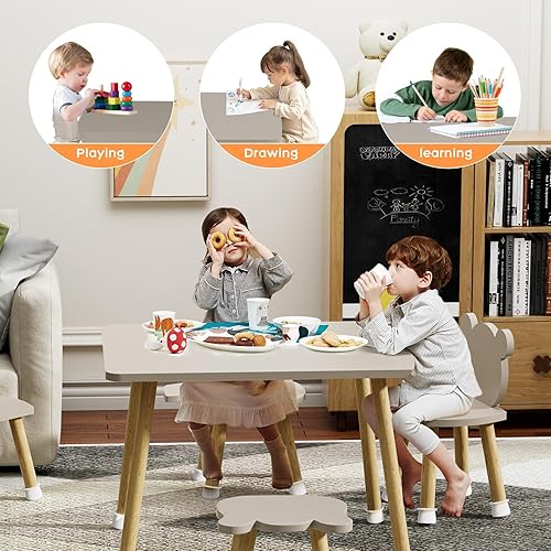 Miniatura 5 de Benarita Juego de mesa y sillas para niños, mesa de actividades de madera con sillas temáticas de animales, mesa para niños pequeños para arte,