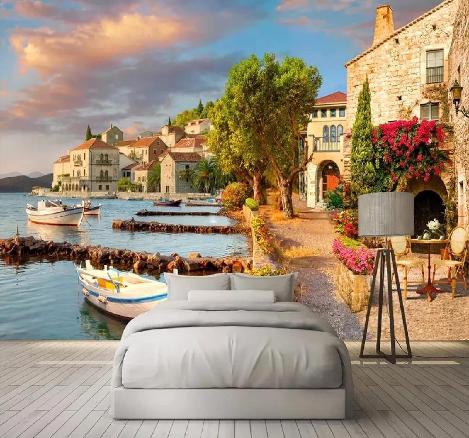 XLMING Beautiful Three Dimensional Harbour Small Town Landscape 3D Wallpaper Luxury Home Dining Decor Paste Sofa Living Room The Wall for Bedroom Mural-400cm×280cm