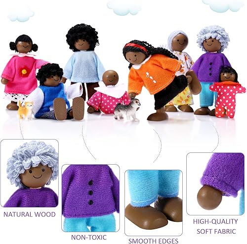 Miniatura 10 de Juego de 10 piezas de casa de muñecas de madera, mini figuras de personas, muñecas de madera, muñecos de juguete, accesorios para casa de muñecas de