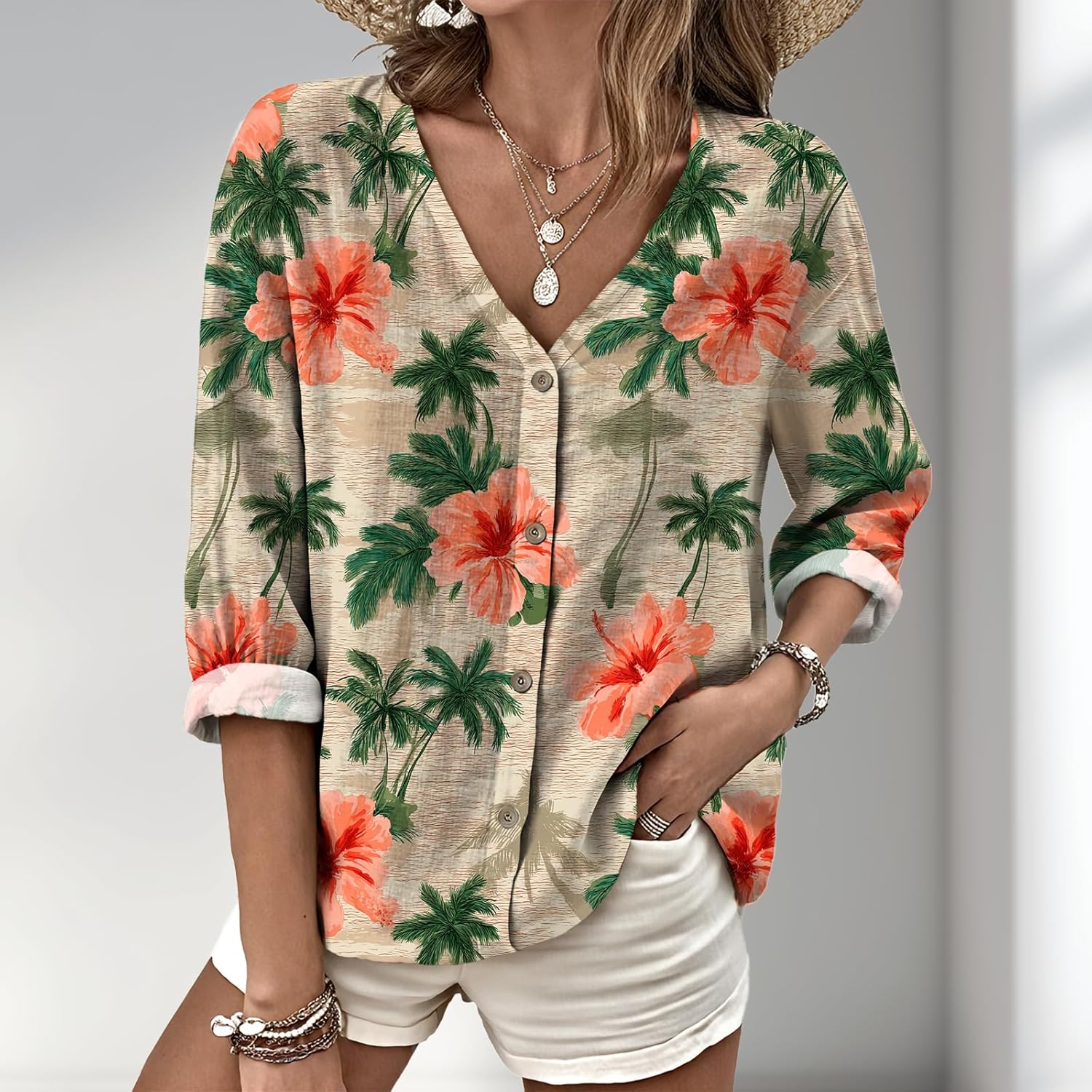 Blouse for Women V-Neck Long Sleeve Boho Trendy Vintage Oversized Button Up Shirts for Women Casual Wear Plus Size - Image 2