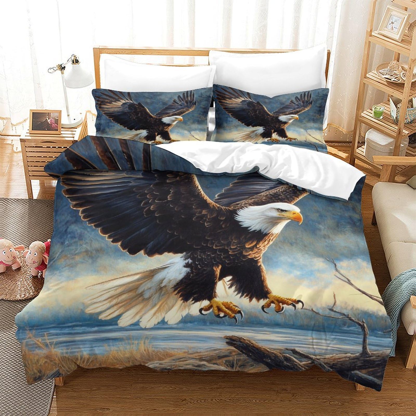 Yyvkpmlxc Style Bald Eagle 3D Printed Duvet Cover Sets,Wild Animal Bedding Set Soft Microfiber Quilt Covers 3Pcs, Comforter Cover With Zipper Closure For Kids Teens Bedding Double（200X200cm）