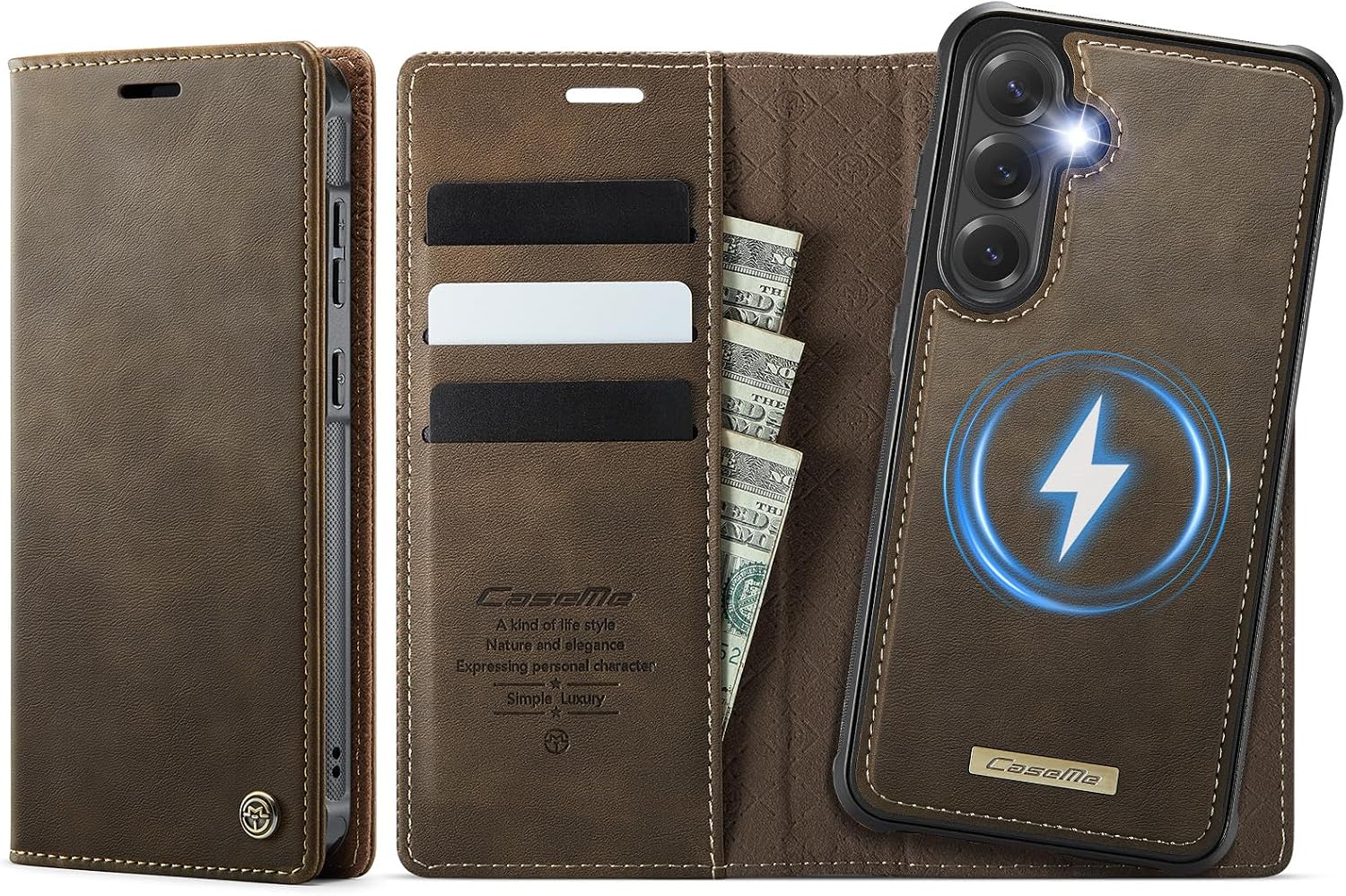 for Samsung Galaxy A35 5G 2-in-1 Magnetic Detachable Leather Wallet Case with Card Holder, RFID Blocking, Kickstand & 360° Protection, Compatible with Magnetic Charging Devices (Coffee)