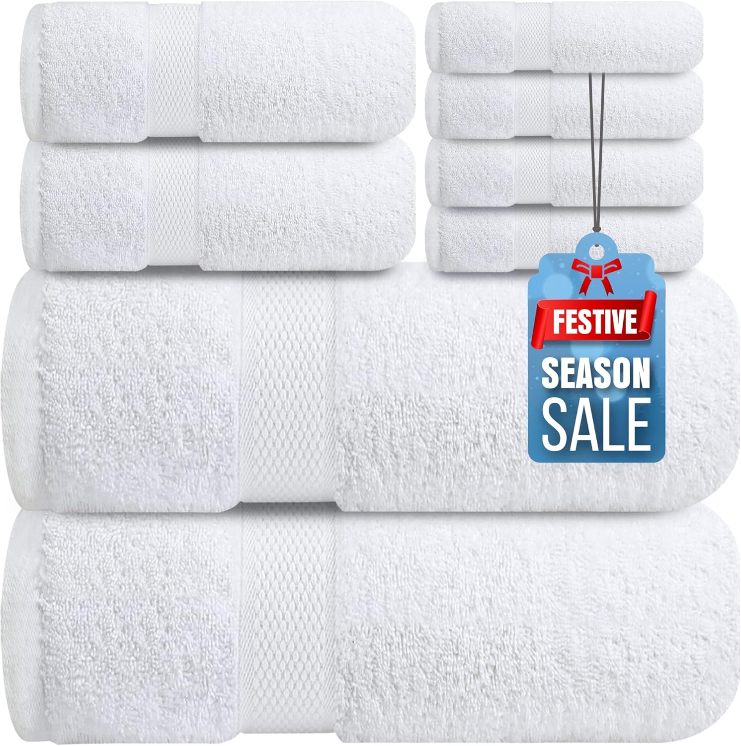 Premium White Bath Towels Set - [Pack of 8] 100% Cotton Highly Absorbent 2 Bath Towels, 2 Hand Towels and 4 Washcloths - Luxury Hotel & Spa Quality Bath Towels for Bathroom by Infinitee Xclusives : Home & Kitchen