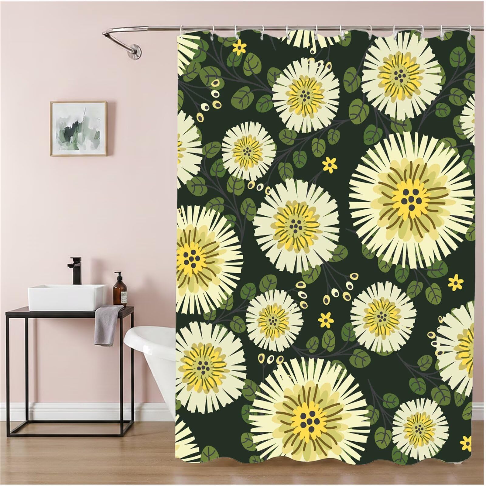 Duschvorhang 240x200 cm Gelb Shower Curtains Grün mit Gewicht und 12 Plastik Haken, Anti Schimmel Wasserdicht, Waschbar Schnelltrocknender Polyester Stoff, Dekorative Vorhang für Bad Badewanne 6H-277