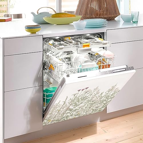 Miniatura 4 de Funda magnética para lavavajillas con diseño de flores de hierbas, cubierta magnética reutilizable para refrigerador, calcomanías para microondas,