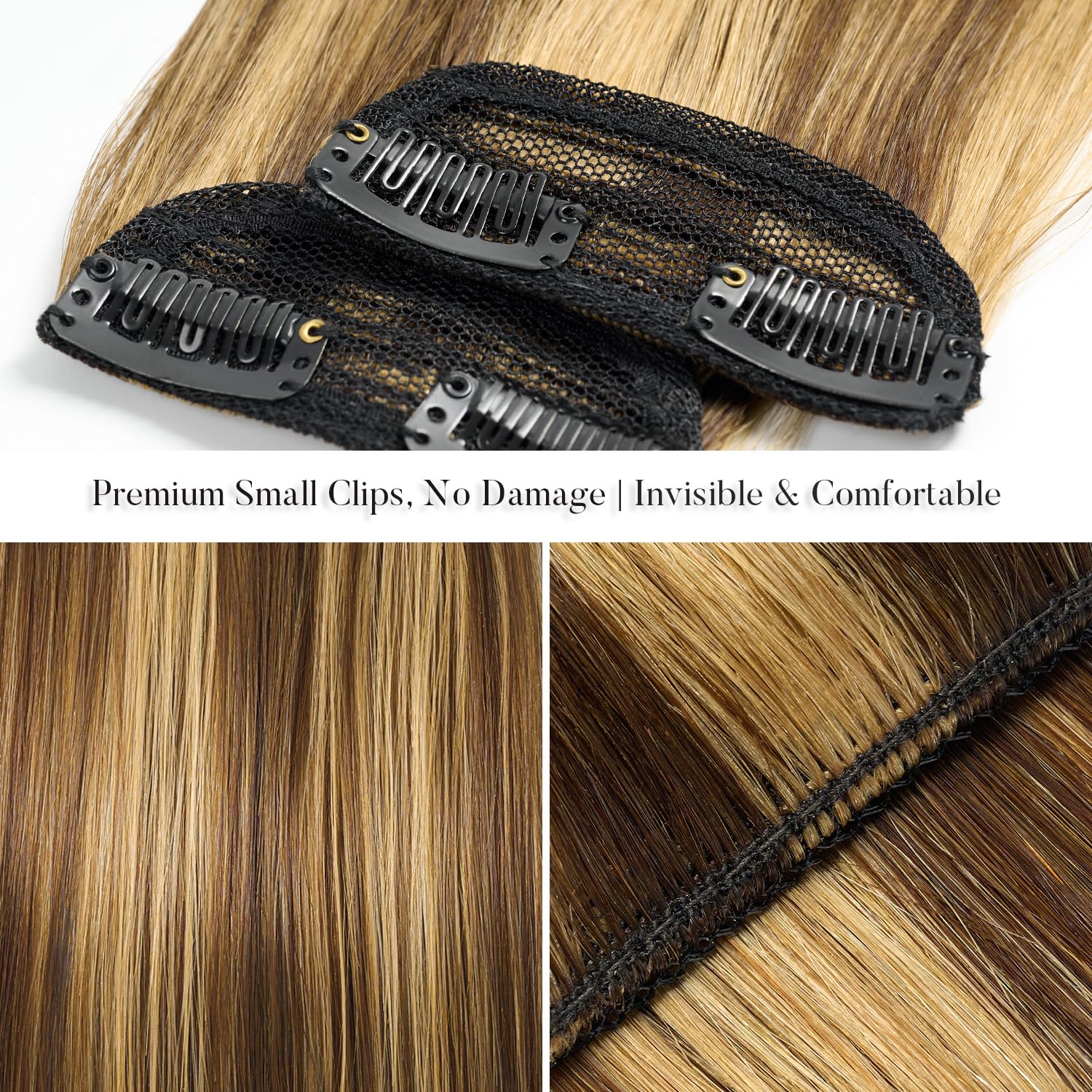 JIAMEISI Short Clip in Hair Extensions Real Human Hair, 2 Pcs Straight Remy Human Hairpieces for Women Adding Volume, Thinning Hair Fill-Ins for DIY Bangs and Side Hair, 8 Inch 24g #4P27