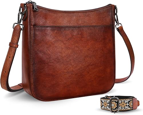 Vista 2 de HESHE Monederos de cuero para mujer, bolso cruzado mediano con correa de guitarra, bolso cruzado de viaje