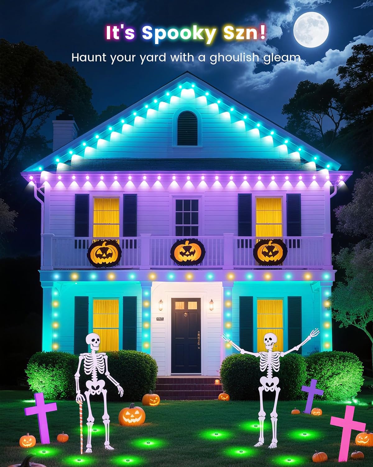 KISUFU 50ft RGB+CCT Permanent Outdoor Lights for House,135LM IP67 Outdoor Ground Lights,15-Pack Low Voltage Landscape Lighting for Halloween Christmas Garden Yard Walkway