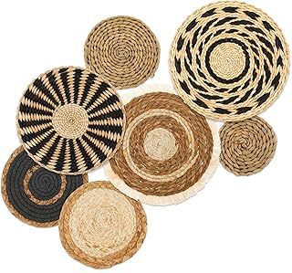 Set of 7 Handmade Bohemian Rattan Wall Basket Wall Decoration Wicker Round Rattan Wall Decoration Placemats for Bedroom, Dining Room, Office