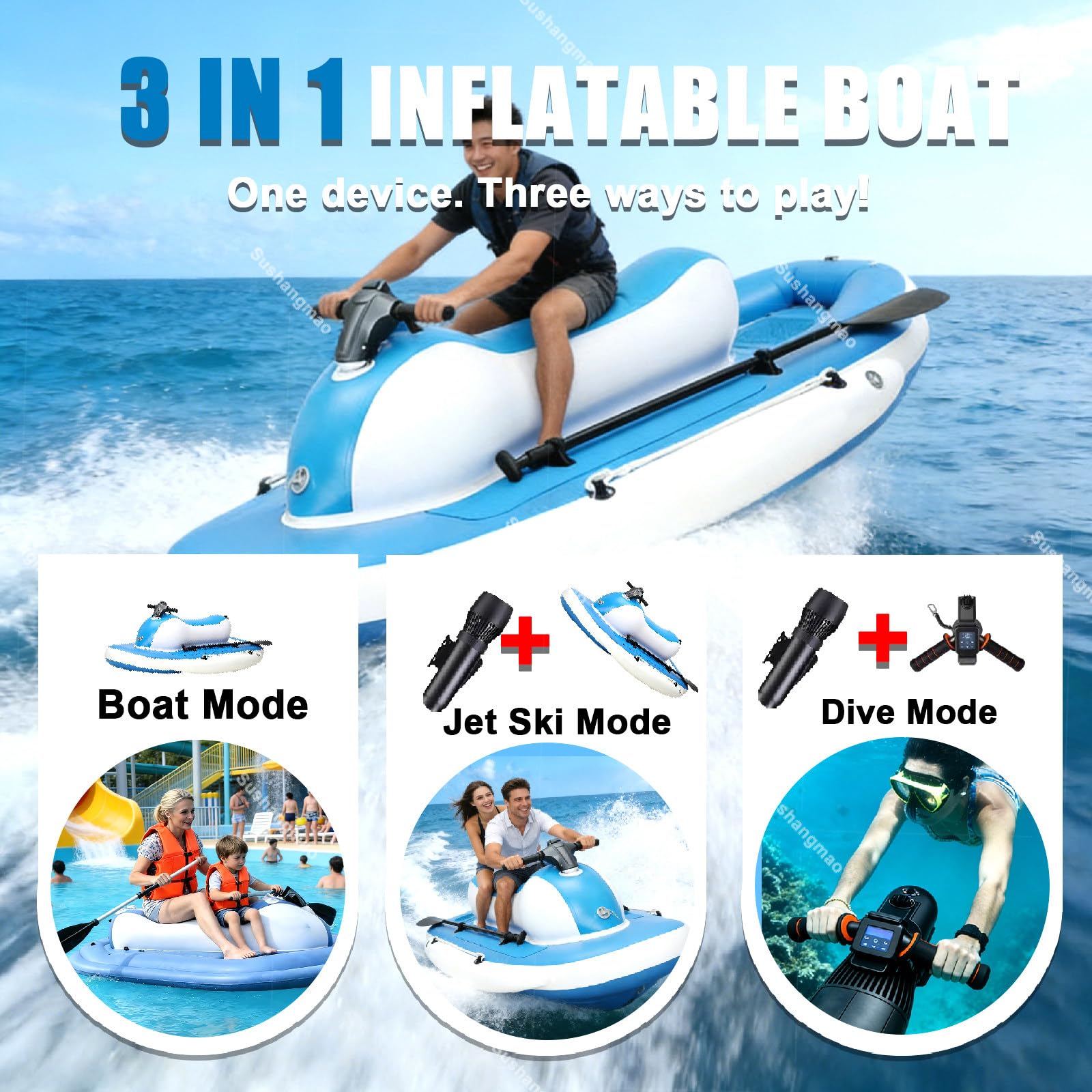 2026 Moto Acuática con Scooter Submarino/Bote Inflable Jet Boat Pro – Motor Sin Escobillas 500W/700W, Control Remoto 10 Velocidades, Batería 10000/16000mAh, 7-11 km/h (4.3-6.8 mph) 700w